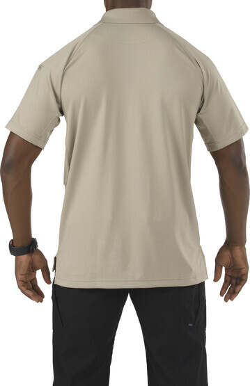 5.11 Tactical Performance Short Sleeve Polo in silver tan, rear view